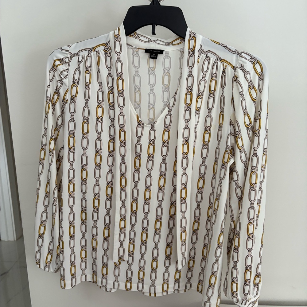 Ann Taylor Chain Pattern Blouse - White and Gold